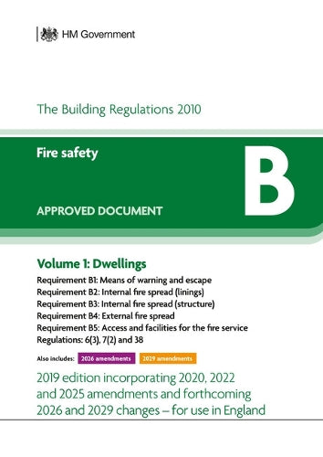 Approved Document B – Fire Safety: Volume 1 Dwellings (2019 edition incorporating 2020 and 2022 amendments and forthcoming 2025, 2026 and 2029 changes)