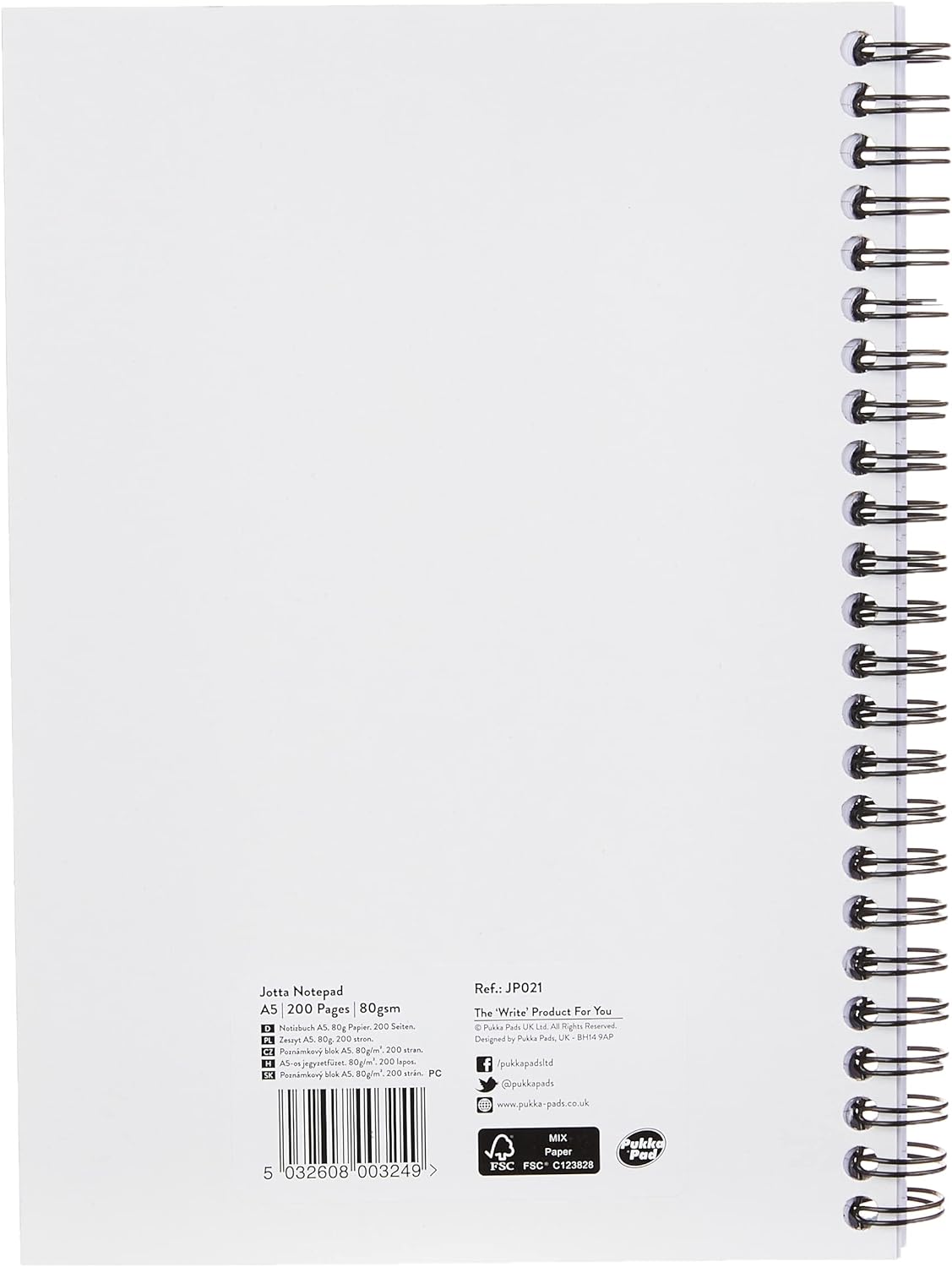 Pukka Pad, Striped Jotta Pad A5 Notebook 3-Pack with Twin Wire Binding - 200 Pages of 80GSM Paper with 8mm Lines and Perforated Edges – Assorted Colours, 21 x 14.5 cm