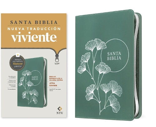 Biblia de Referencia En La Columna Central Ntv, Letra Grande de Zï½per Con Filament (Sentipiel, Verde, Letra Roja)