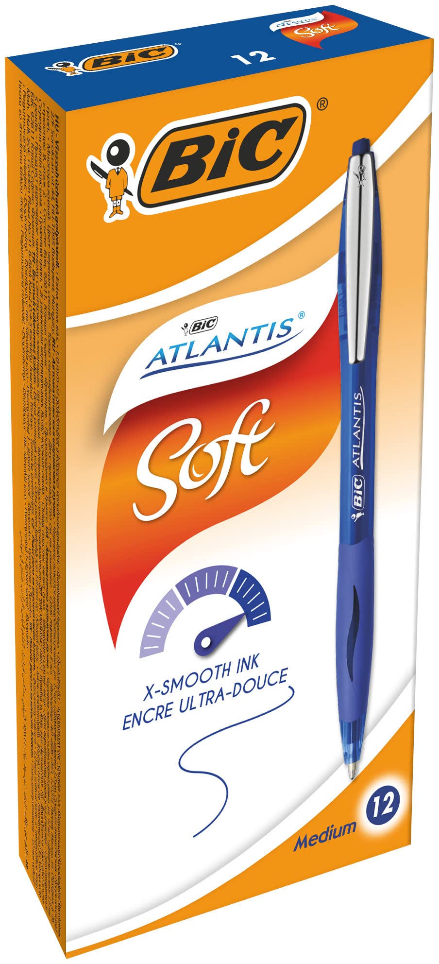 Bic 902132 Atlantis Soft Ball Pens Medium Point (1.0 mm) - Blue, Box of 12