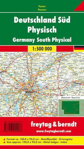 Southern Germany physical, 1:500.000, metal-backed