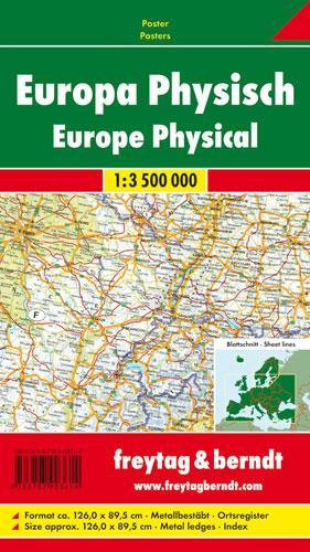 European physical, 1:3.5 million, metal-backed
