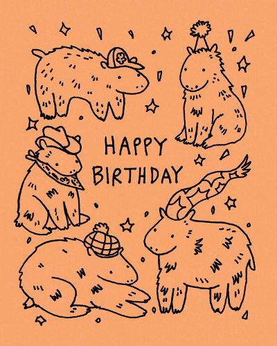Humor Us Greeting Cards: Birthday - Happy Birthday (Capybaras) (Pack of 6)