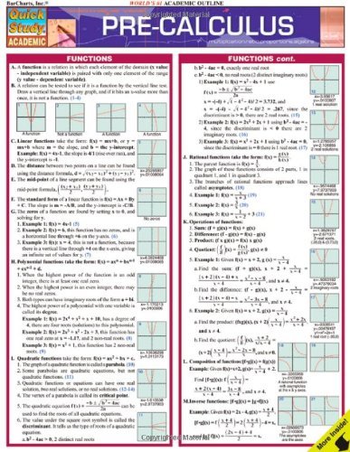 Pre-Calculus Quick Study Reference Guide
