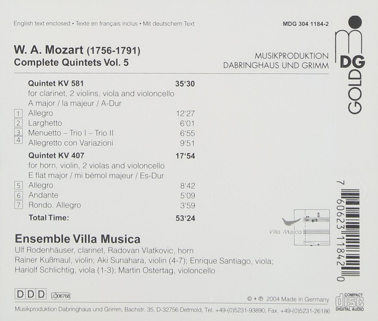 Mozart: Clarinet Quintet / Horn Quintet