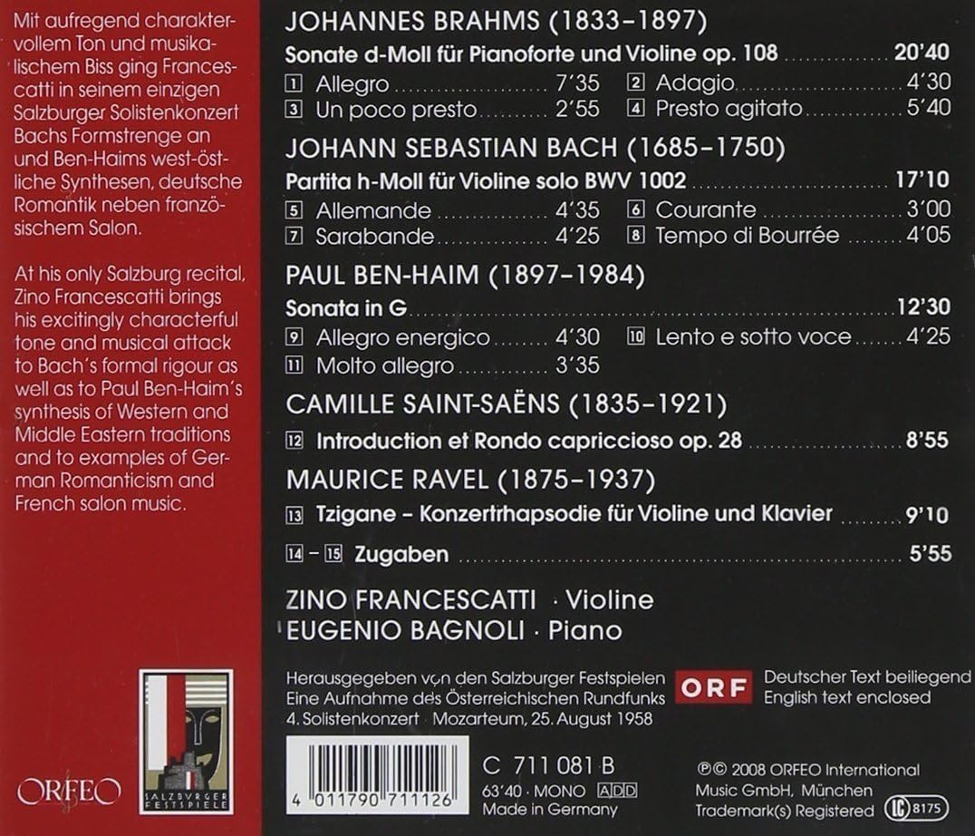 Sonata Op. 108/partita (Bagnoli, Francescatti)
