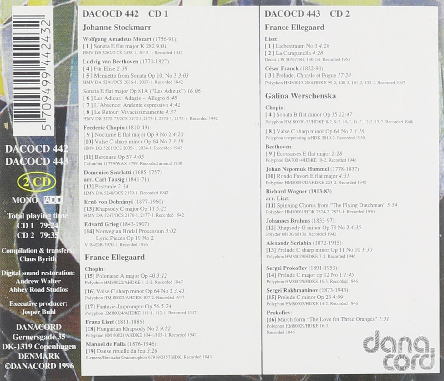 Great Danish Women Pianists Vol. 1