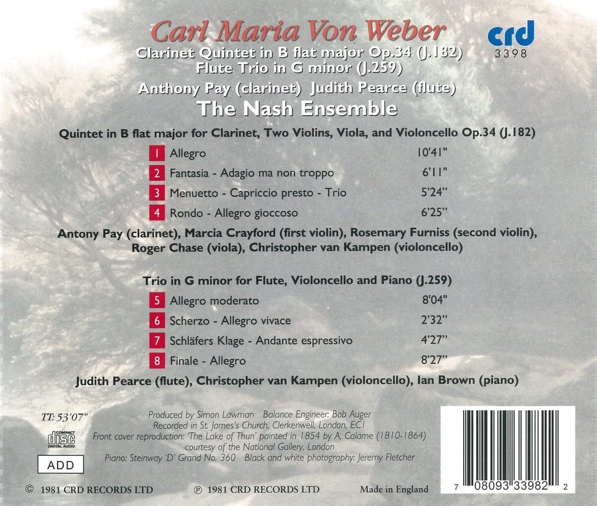 Carl Maria Von Weber: Clarinet Quintet in B Flat Major, Op. 34...