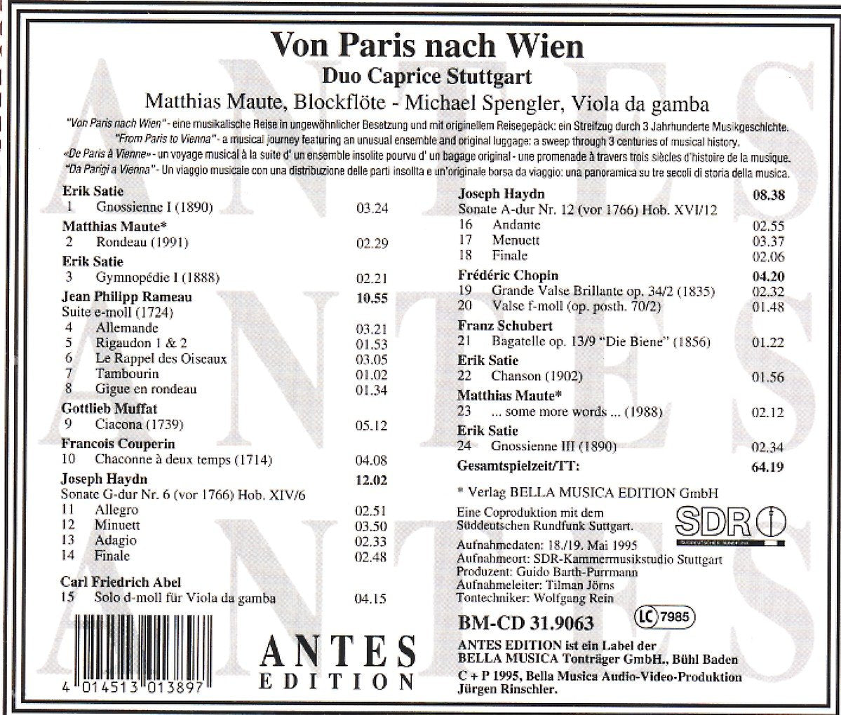 Paris to Vienna / Works from 3 C for Recorder
