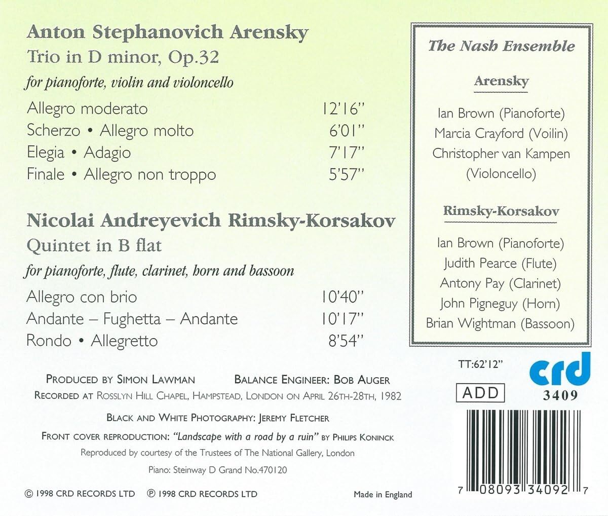 Arensky: Piano Trio in D Minor, Op. 32/Rimsky-Korsakov:...