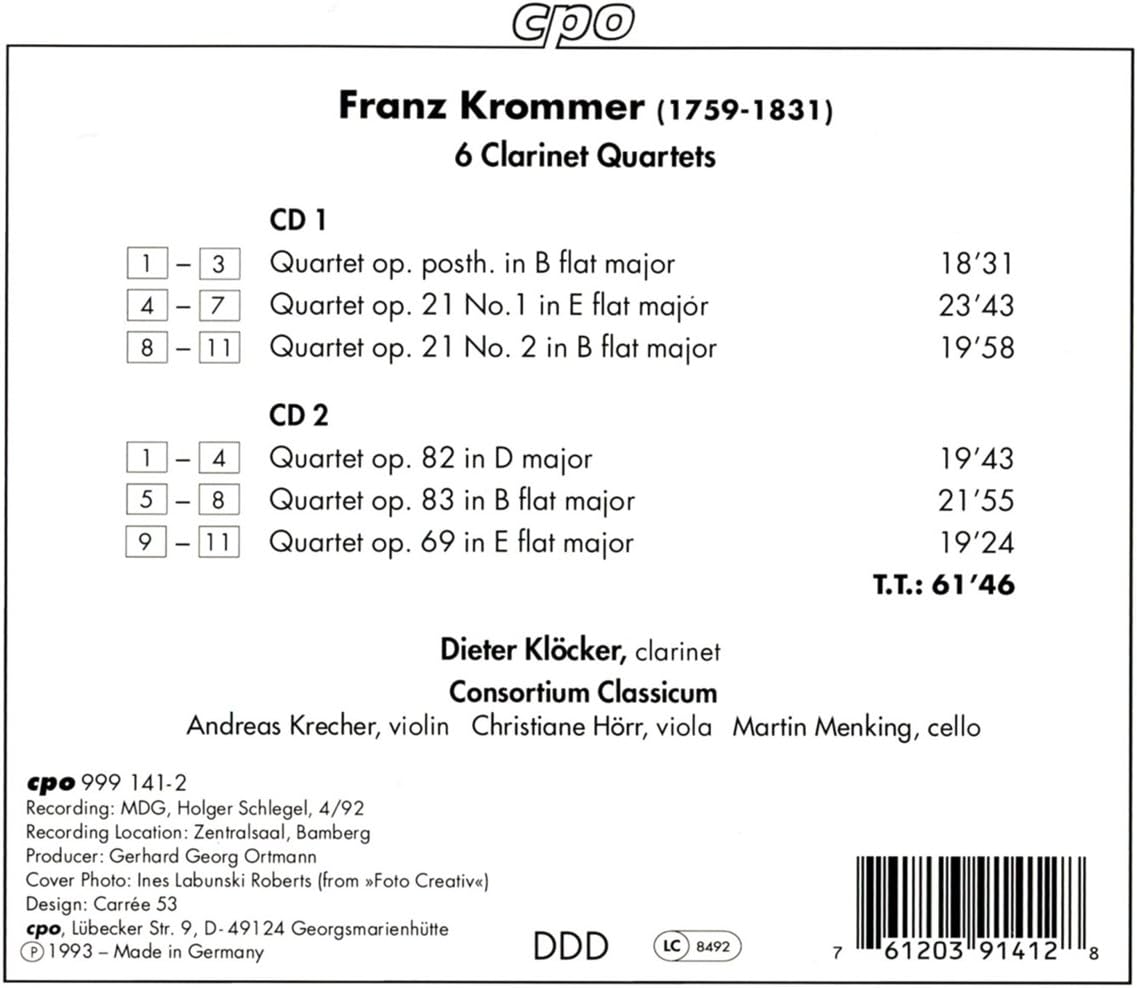 6 Clarinet Quartets (Klocker, Consortium Classicum)