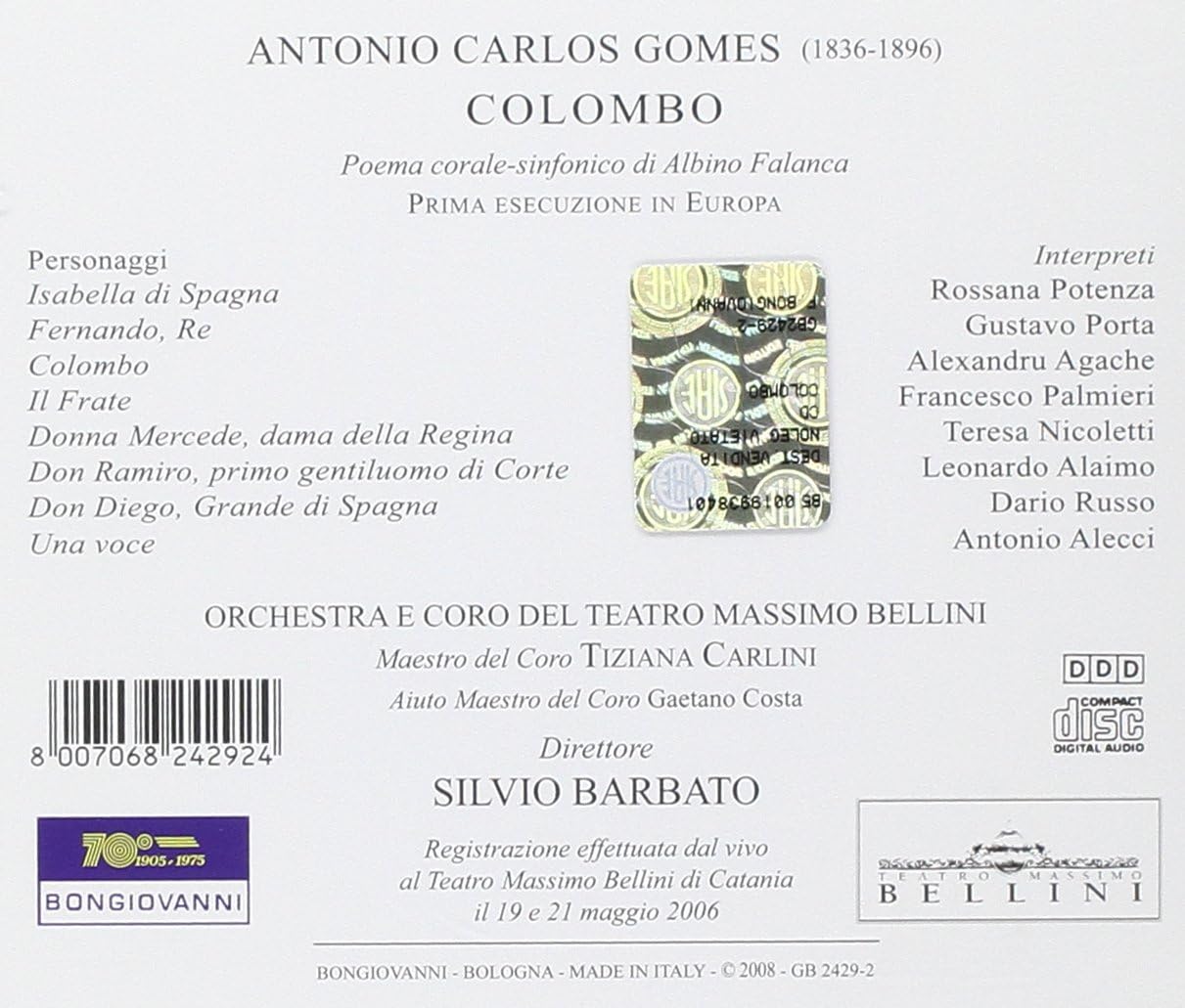 Colombo (Barbato, Orch. Of Teatro Massimo Bellini)