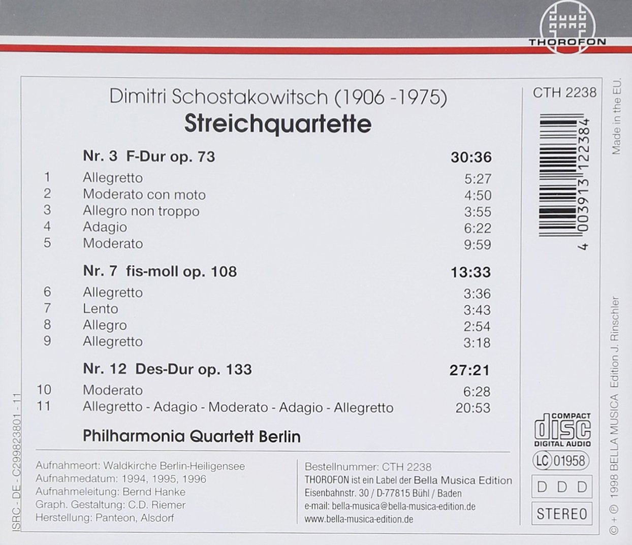 String Quartets 3 Op 73 7 Op 108 12 Op 133