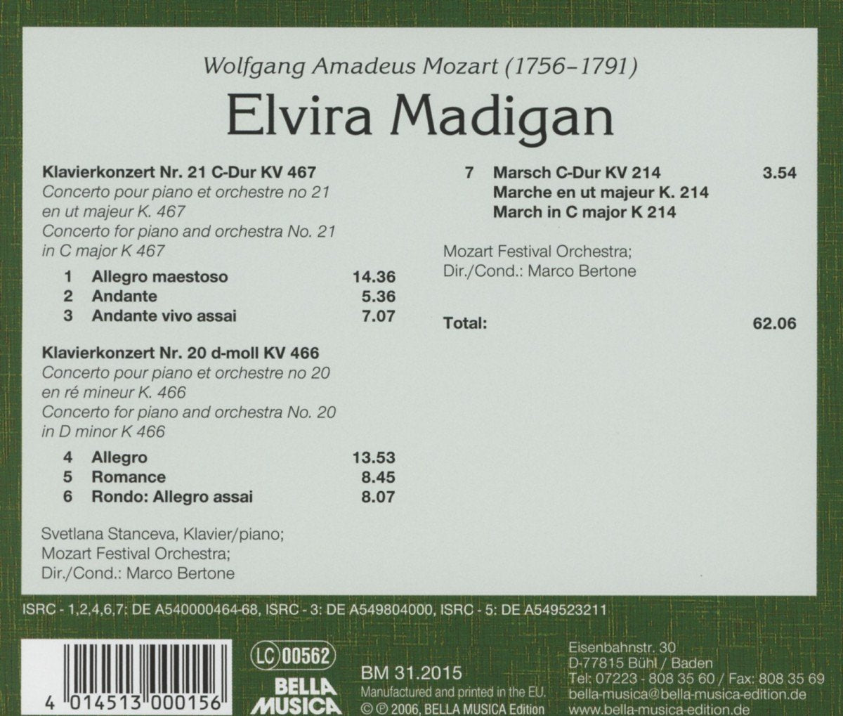 Elvira Madigan / Cto for PN / Orch No 20 21