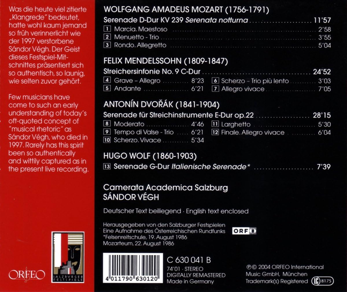 Camerata Academica Live Performances Salzburg 1986 (Vegh)
