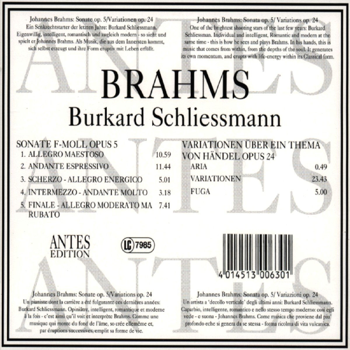 Young Brahms / PN Son No 3 / Variations