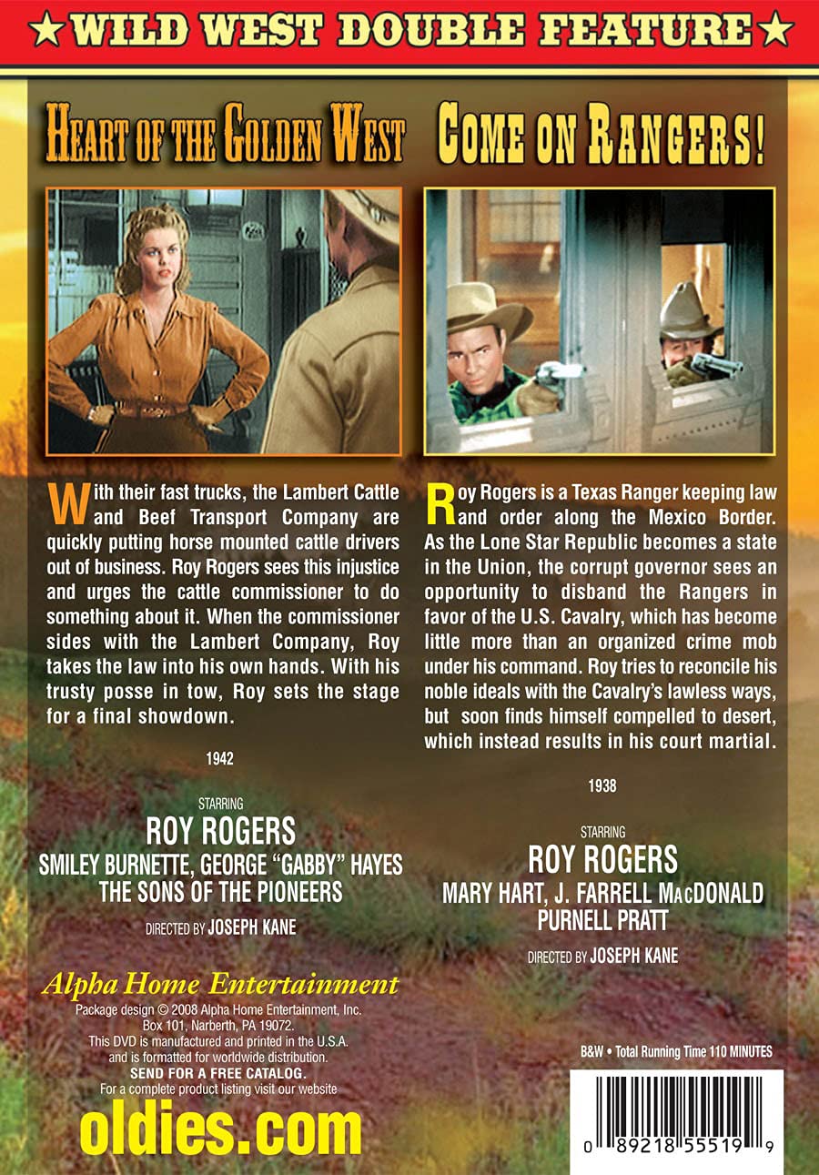 Roy Rogers Double Feature: Heart of The Golden West (1942) / Come On Rangers (1938)