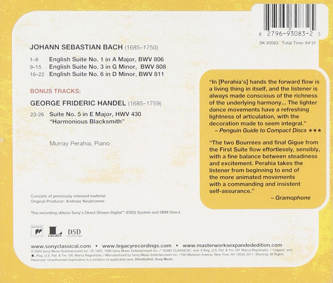 PERAHIA, MURRAY-BACH: ENGLISH SUITES NOS. 1, 3 6 ED EDITI