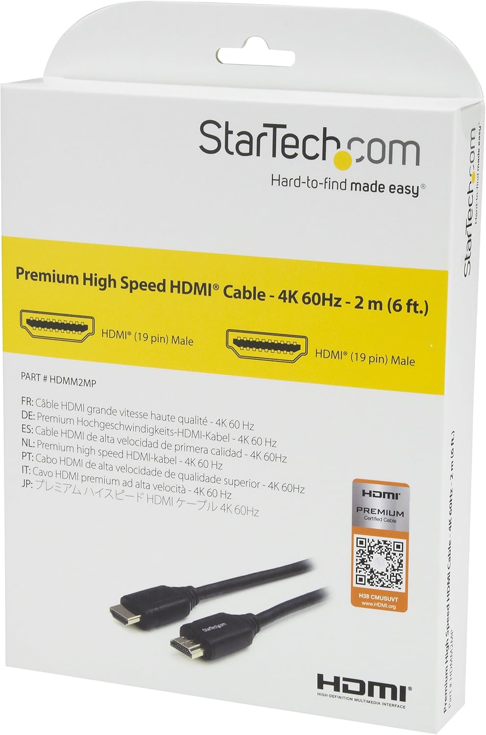StarTech.com HDMM2MP Premium High Speed HDMI Cable with Ethernet ,Black, 4K 60Hz - 2 m (6 ft.