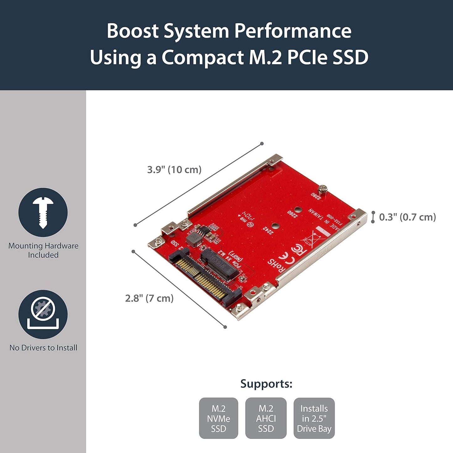 StarTech.com M.2. PCI-e NVMe to U.2 (SFF-8639) Adapter - Not Compatible with SATA Drives or SAS Controllers - For M.2 PCIe NVMe SSDs - PCIe M.2 Drive to U.2 Host Adapter - M2 SSD Converter (U2M2E125