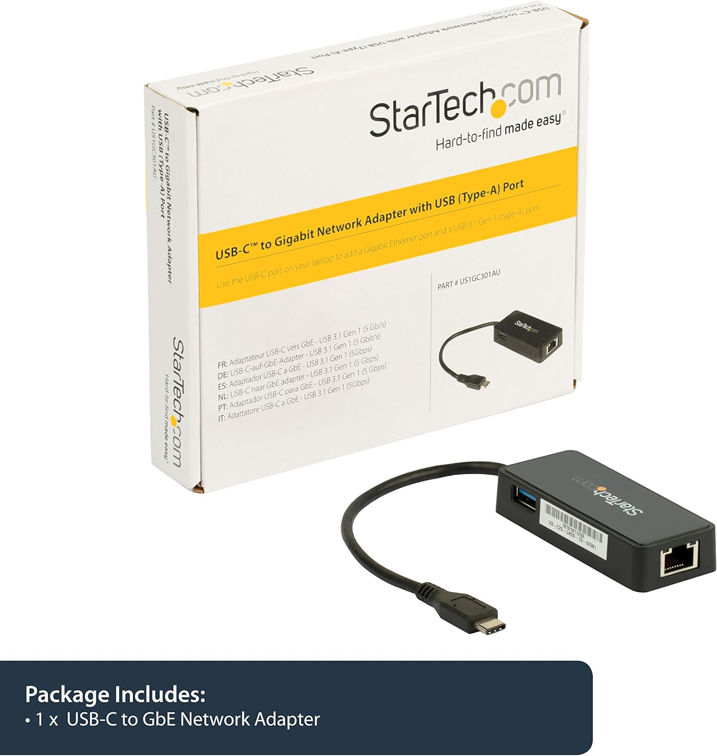 StarTech.com USB-C to Ethernet Gigabit Adapter - Thunderbolt 3 Compatible - USB Type C Network Adapter - USB C Ethernet Adapter (US1GC301AU