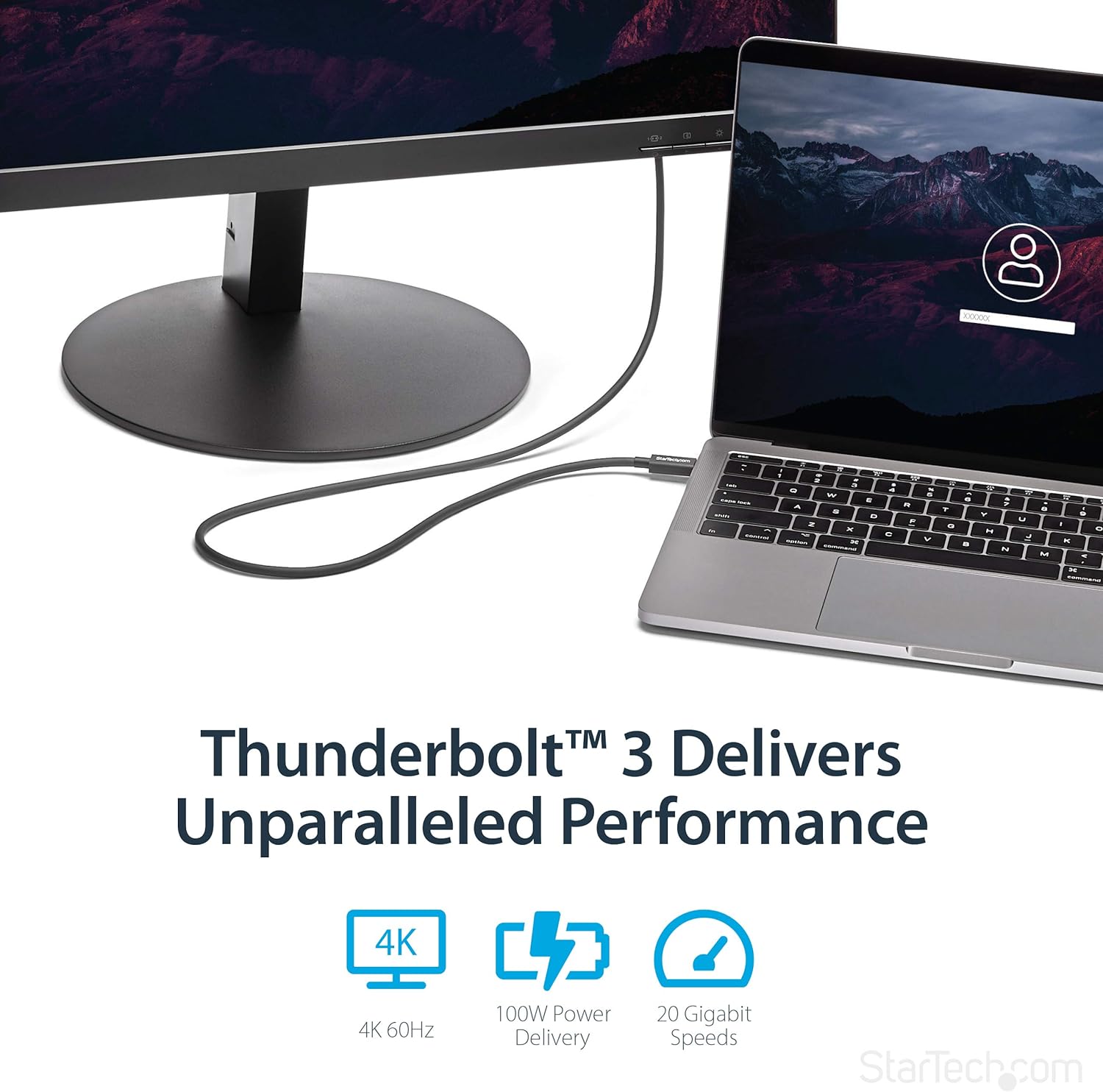 StarTech.com 2m (6.6ft) Passive Thunderbolt 3 Cable, 20Gbps, 100W PD, 4K Video, Thunderbolt Cable, Compatible with USB4/DP Alt Mode, Thunderbolt 4, USB 3.2/Type-C (TBLT3MM2M