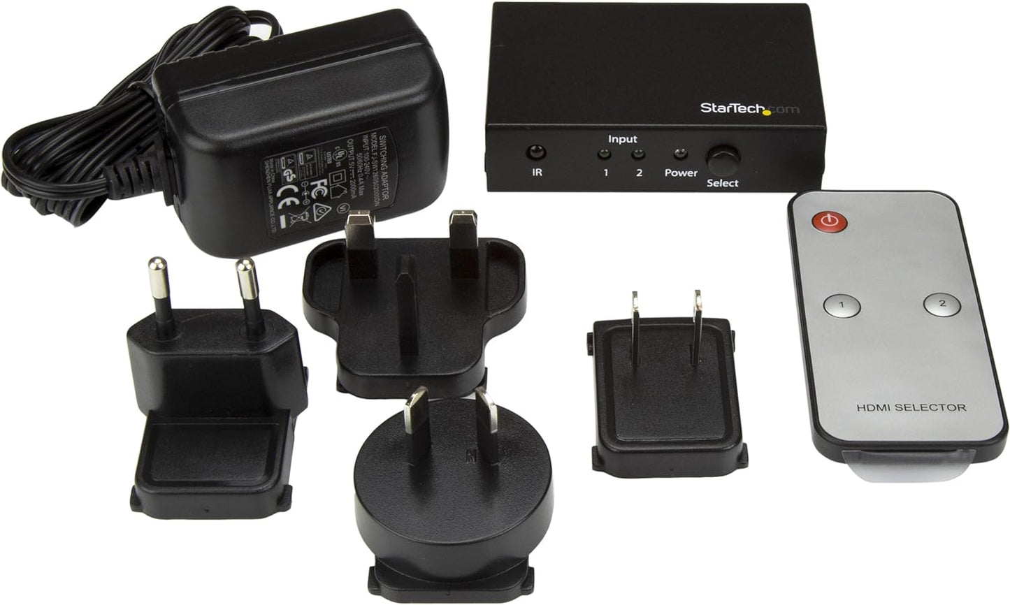 StarTech.com 2 Port HDMI Switch - 4K 60Hz - Supports HDCP - IR - HDMI Selector - HDMI Multiport Video Switcher - HDMI Switcher (VS221HD20
