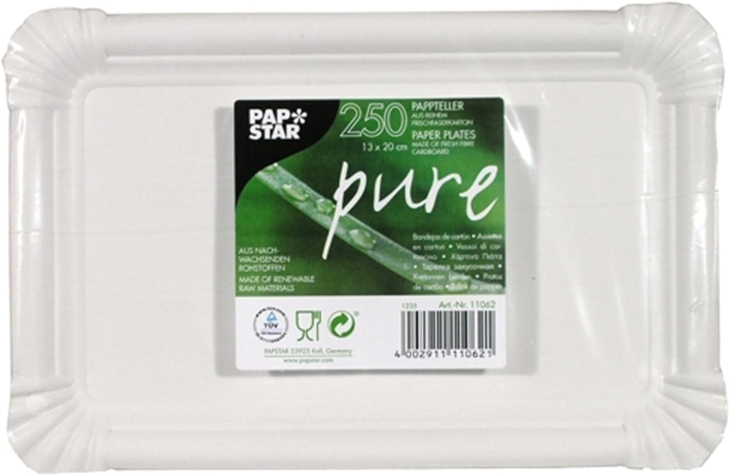 PAPSTAR Pure 11062 250 Cardboard Tray 13 x 20 cm Rectangular White