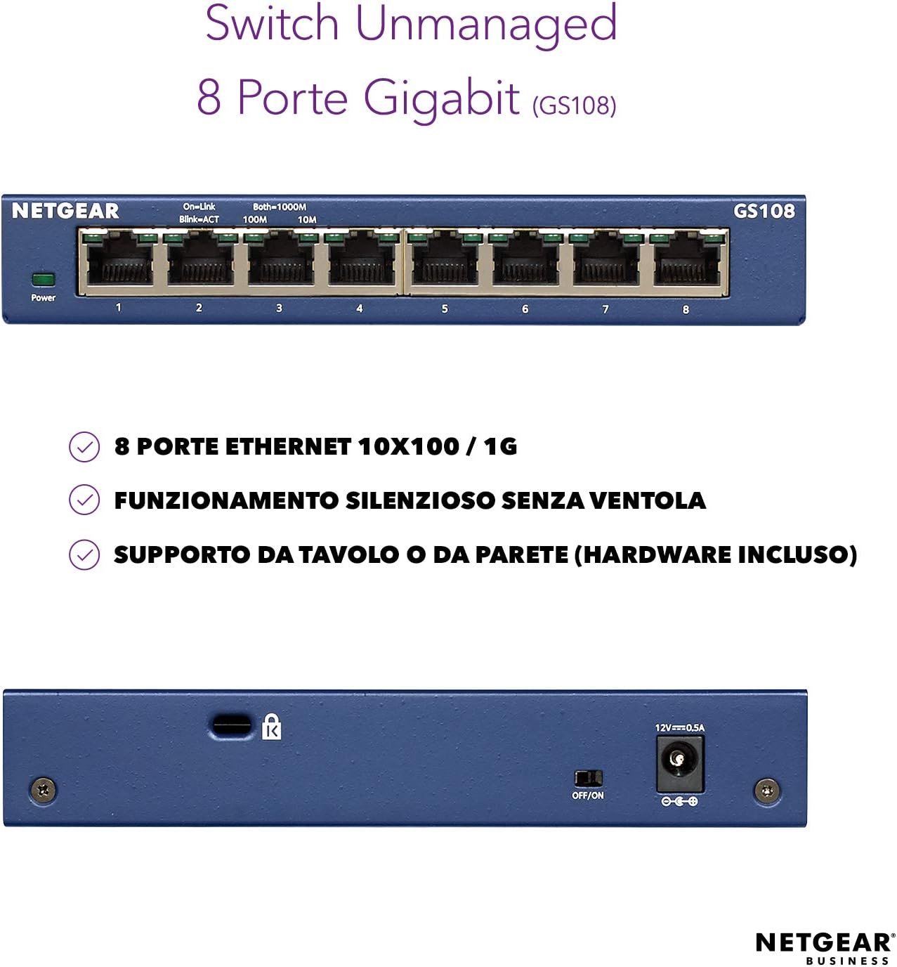 NETGEAR ProSAFE Unmanaged Switch - GS108 - Desktop - 8 Gigabit Ethernet poorten 10/100/1000 Mbps