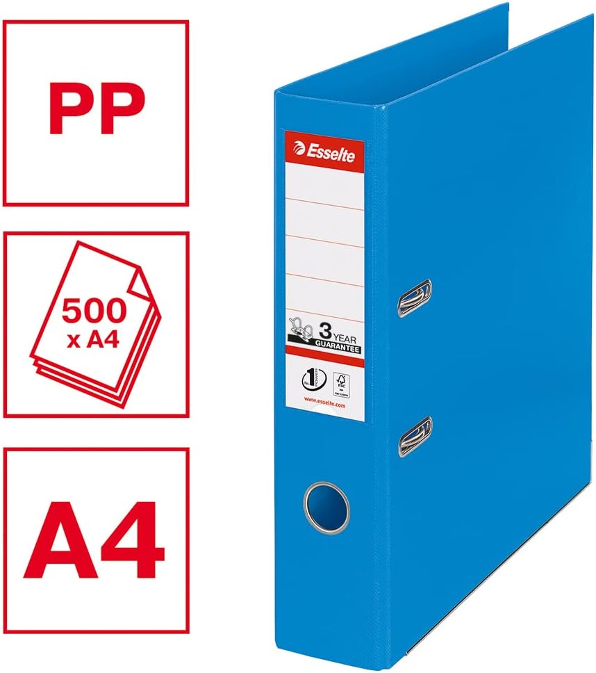 Esselte A4 Lever Arch File, Blue, 72mm Spine, Plastic, Vivida Range, 624067