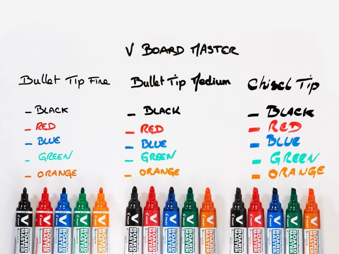 Pilot Begreen Recycled V Board Master Whiteboard Marker Bullet 6.0 mm Tip - Black/Red/Blue/Green/Orange, Wallet of 5