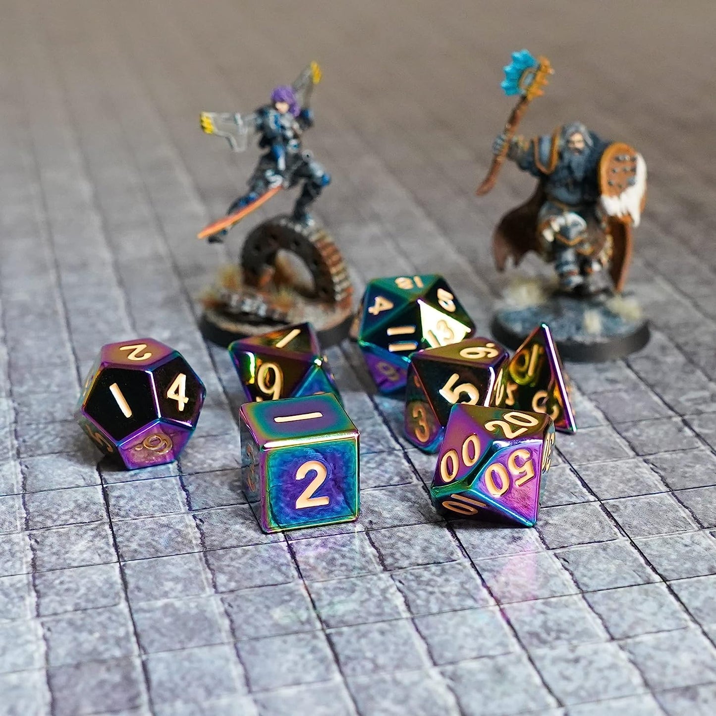7 Count 16mm Flame Torched Rainbow Dice