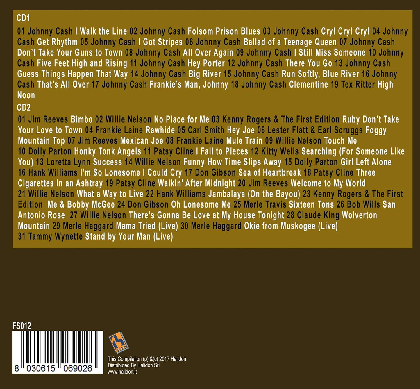 2CD 50 Songs Country, Johnny Cash, Tex Ritter, Dolly Parton, Country Music