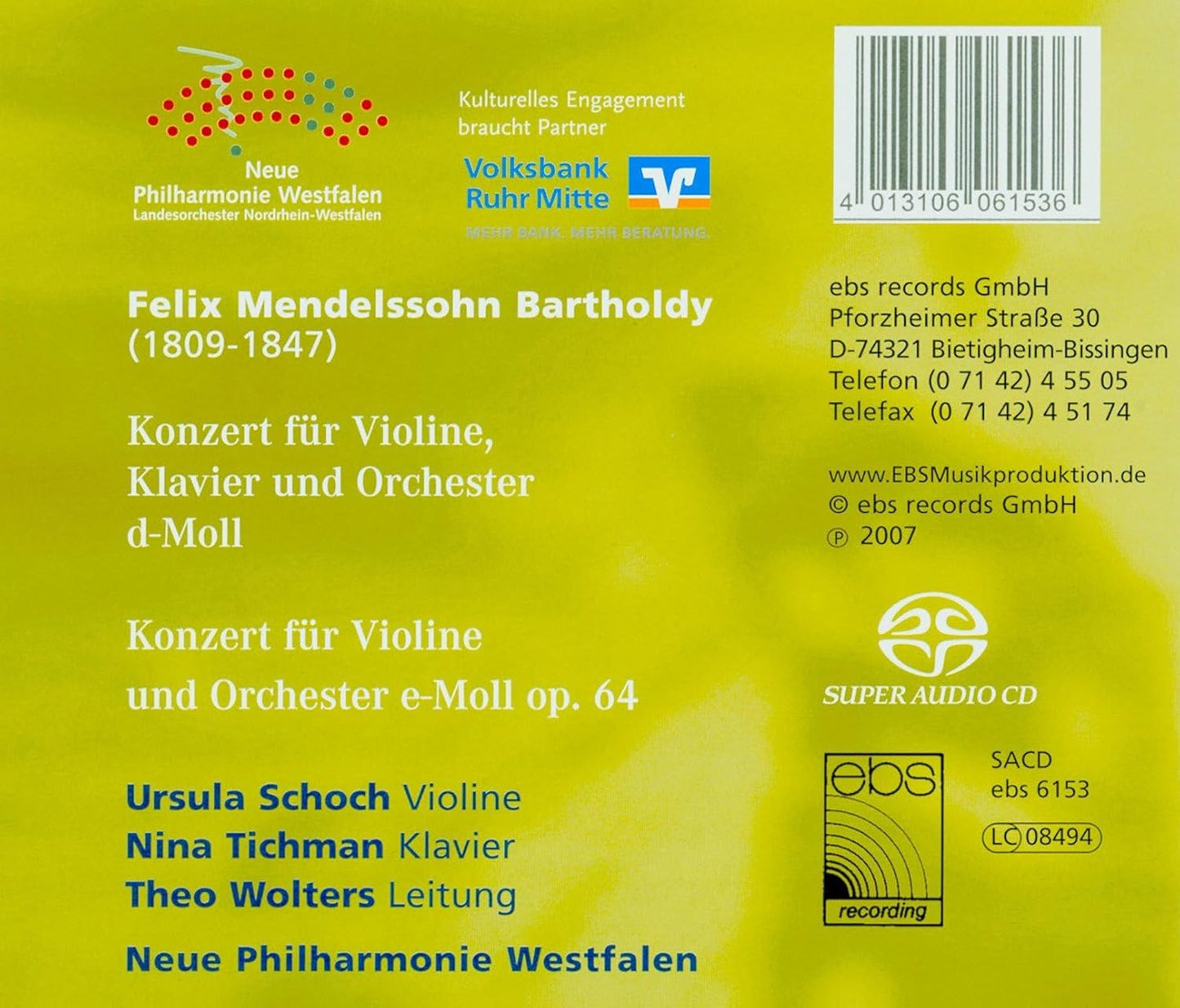 Mendelssohn: Konzert für Violine, Klavier + Orchester D-MOLL