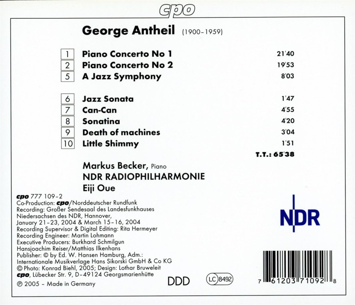 Piano Concertos 1 and 2, a Jazz Symphony (Oue, Ndr Po)