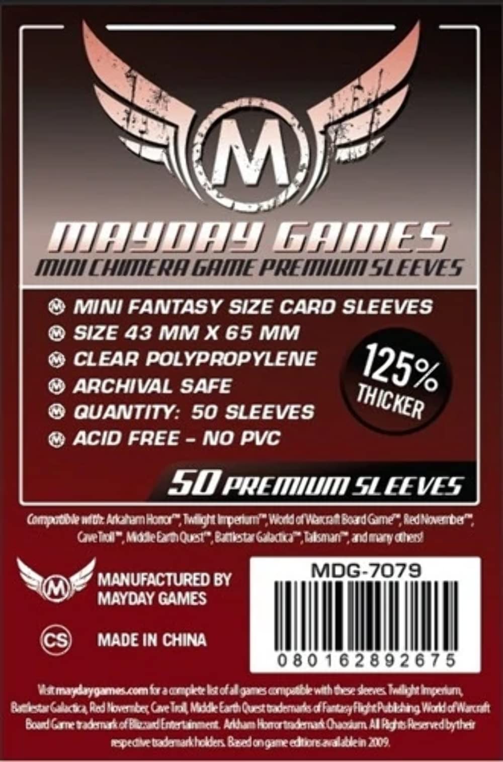 Mayday Games 43 x 65 mm SLEEVES Mini Chimera USA Premium Card Game (Pack of 50