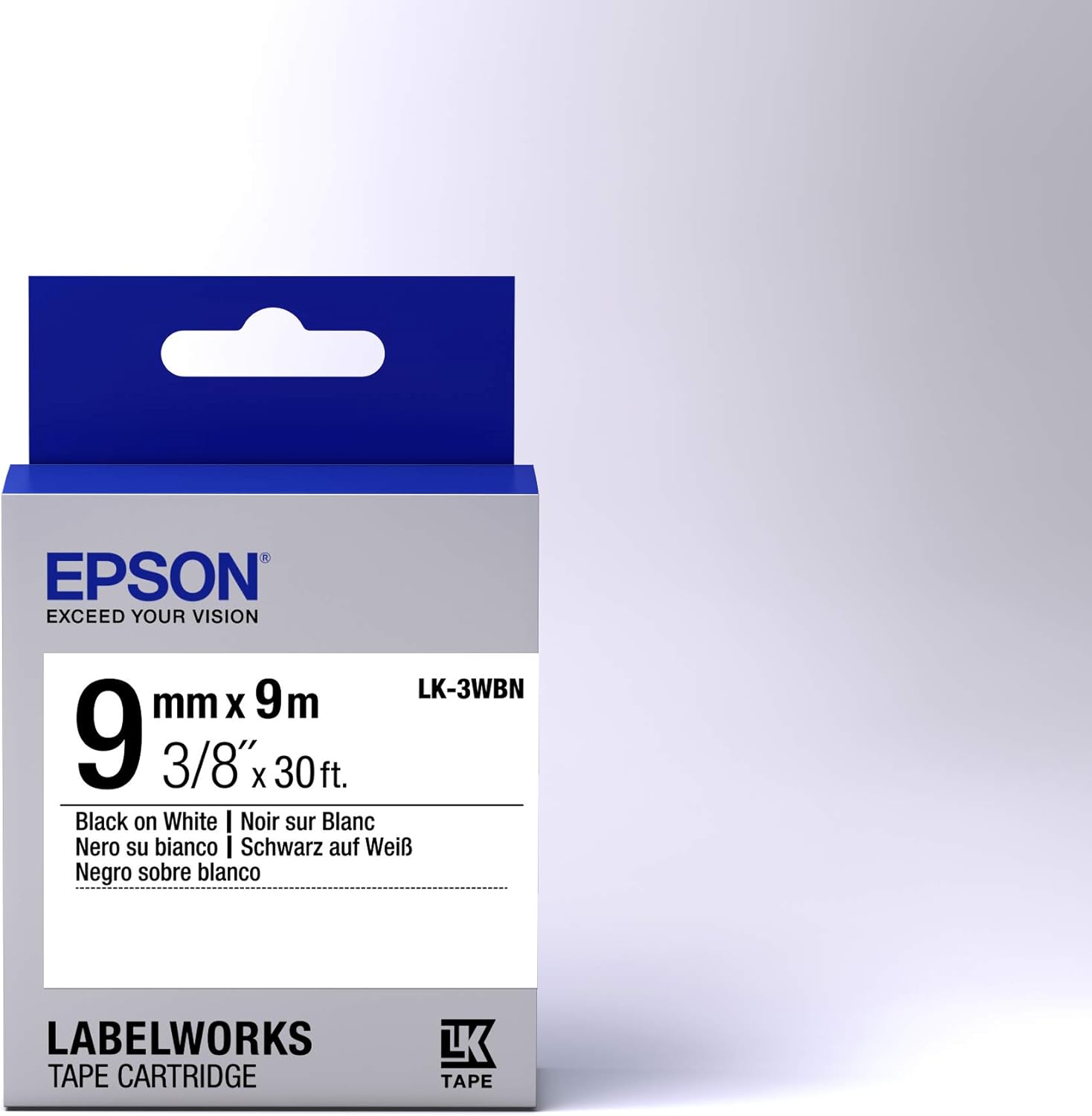 Epson LK-3WBN (9m) 9mm Label Cartridge Standard (Black/White