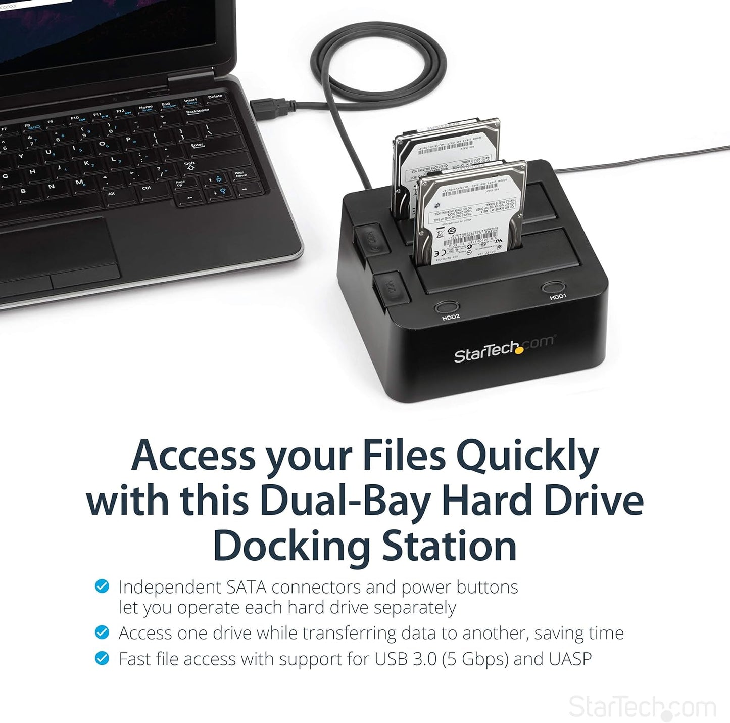 StarTech.com Dual-Bay USB 3.0 to SATA Hard Drive Docking Station, USB Hard Drive Dock, External 2.5/3.5" SATA I/II/III, SSD/HDD Docking Station, Hot-Swap Hard Drive Bay, Top-Loading (SDOCK2U33
