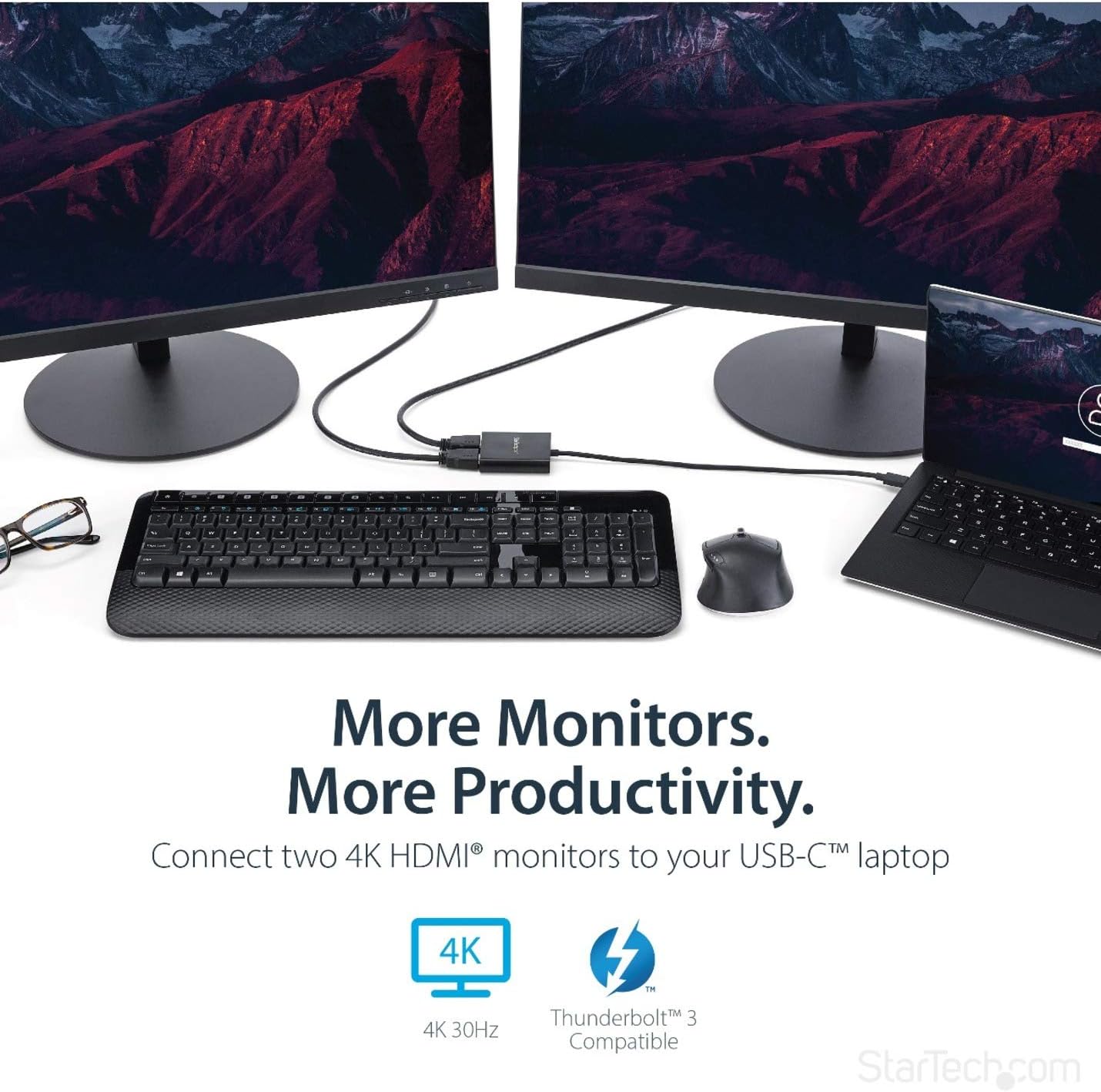 StarTech.com USB-C to Dual HDMI Adapter, USB Type-C Multi-Monitor MST Hub, Dual 4K 30Hz/1080p 60Hz HDMI Laptop Display Extender/Splitter, Extra-Long Built-In Cable, Windows Only (MSTCDP122HD