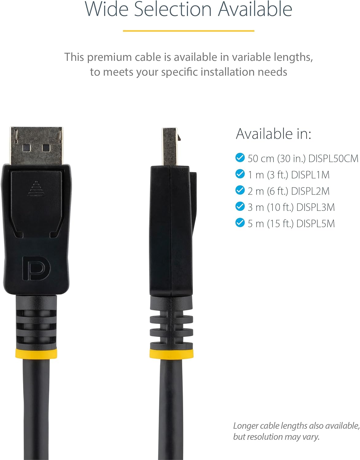StarTech.com 50cm (1ft) DisplayPort 1.2 Cable - 4K x 2K Ultra HD VESA Certified DisplayPort Cable - Short DP to DP Cable for Monitor - Slim DP Video/Display Cord - Latching DP Connectors (DISPL50CM