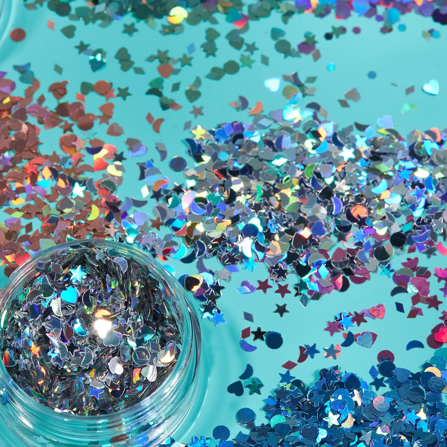 Smiffys Moon Glitter Holographic Glitter Shapes, Green