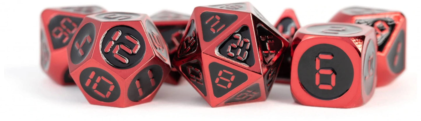 FanRoll by Metallic Dice Games 16mm Metal Polyhedral DND Dice Set: Red w/Black Enamel, Role Playing Game Dice for Dungeons and Dragons Red and Black