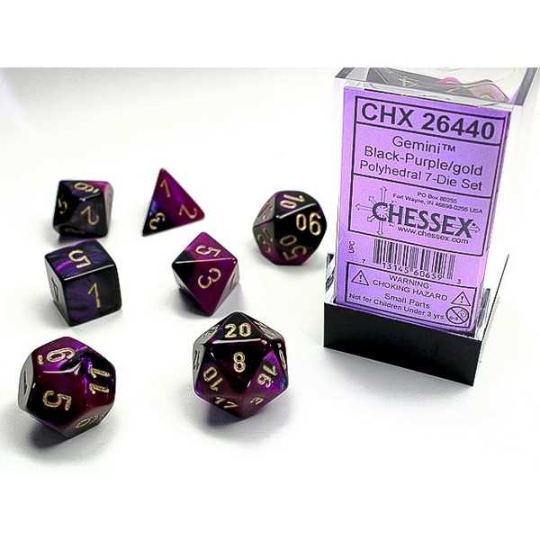 Polyhedral Dice: Gemini - Black-Purple with Gold (7)