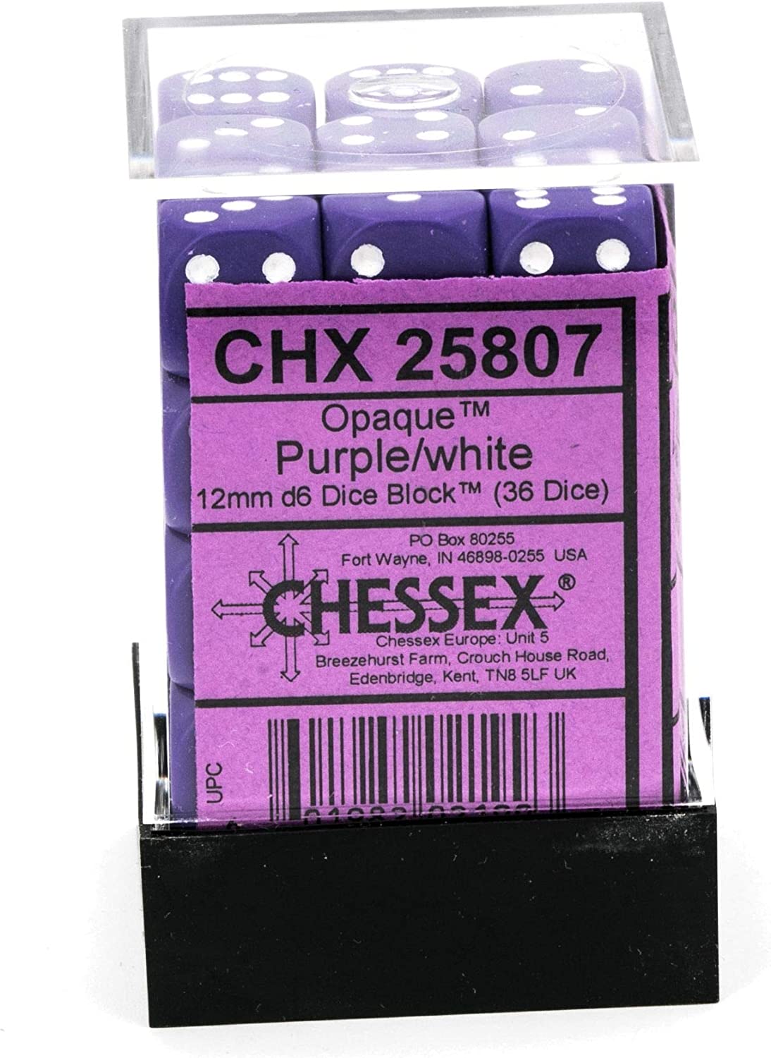 DND Dice Set-Chessex D&D Dice-12mm Opaque Purple and White Plastic Polyhedral Dice Set-Dungeons and Dragons Dice Includes 36 Dice – D6 (CHX25807