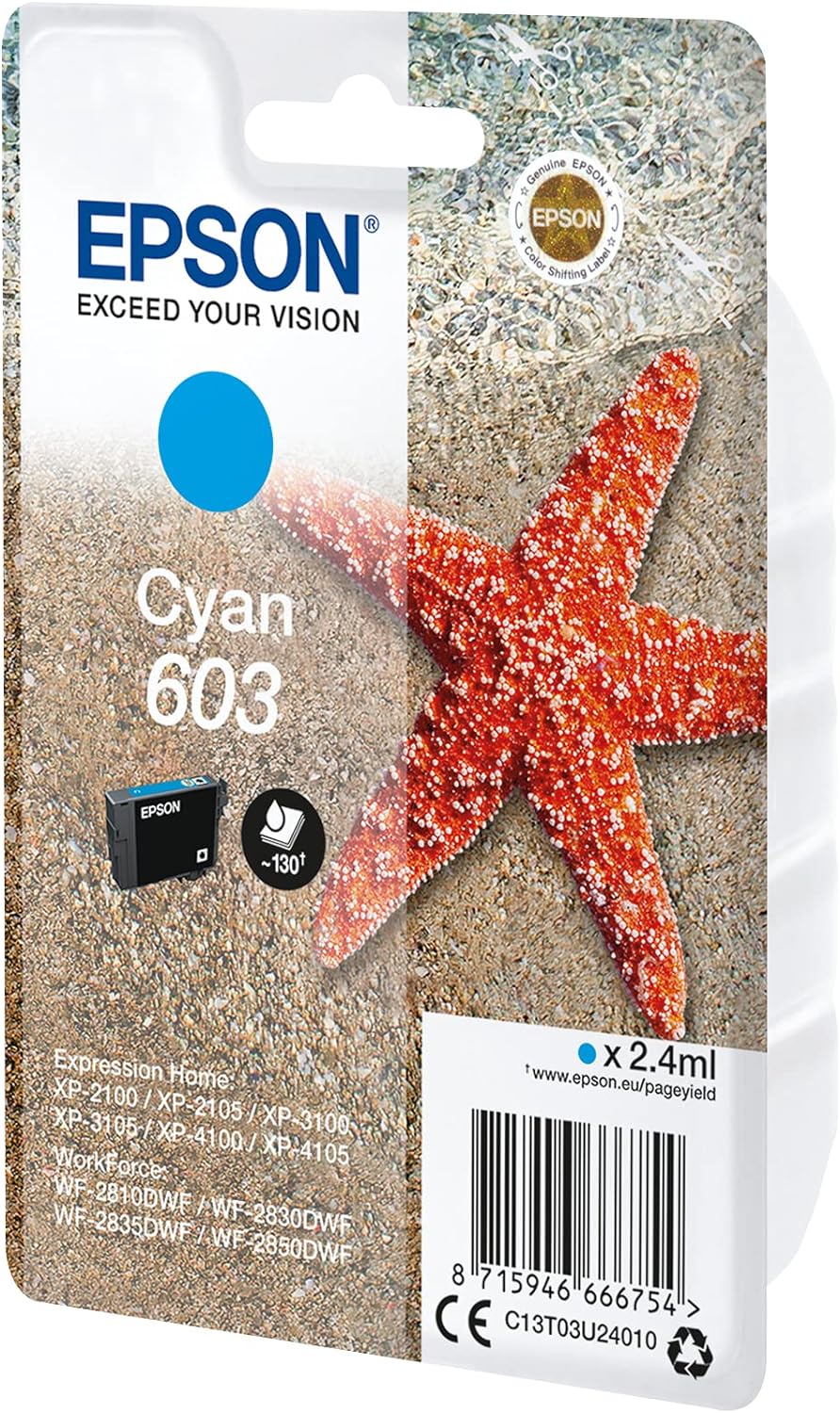 Epson 603 Cyan Starfish Genuine, Ink Cartridge, Standard Capacity