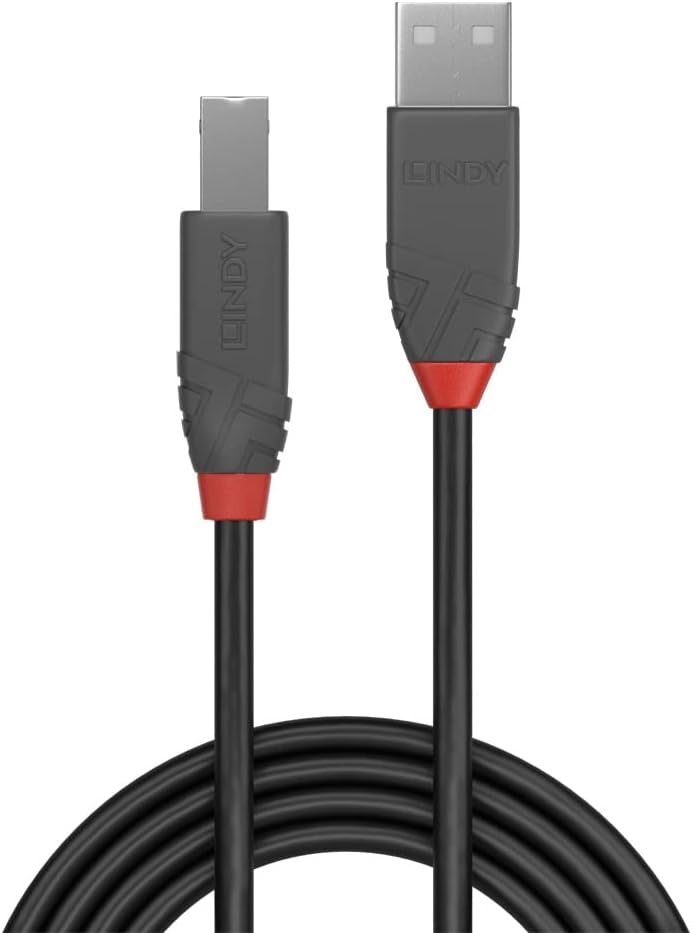LINDY 2m USB 2.0 Type A to B Cable, Anthra Line, Black