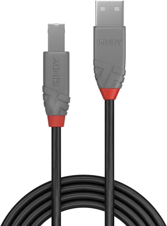 LINDY 36674 USB 2.0 Type A to B Cable, Anthra Line - Black