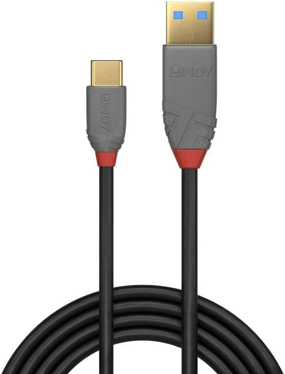 LINDY 36888 3 m USB 2.0 Type C to A Cable, Anthra Line Black