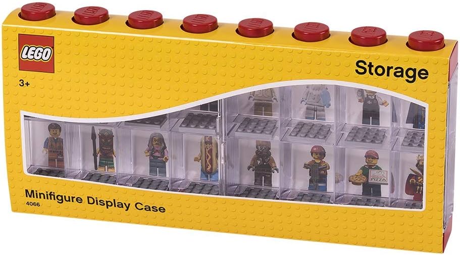 Espositore per 16 Minifigures Lego, Contenitore Impilabile da Parete o Scrivania, Rosso