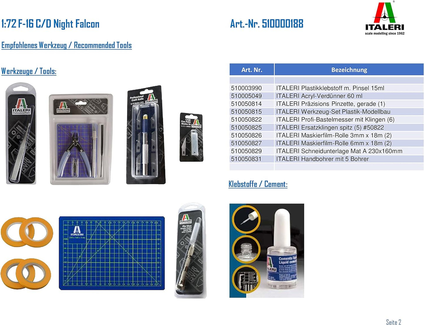 The Hobby Company Italeri 510000188, 1:72 F-16, C/D Night Falcon